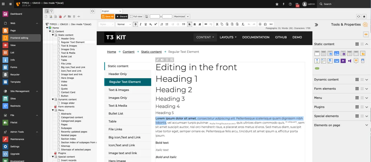 TYPO3 Frontend Editing
