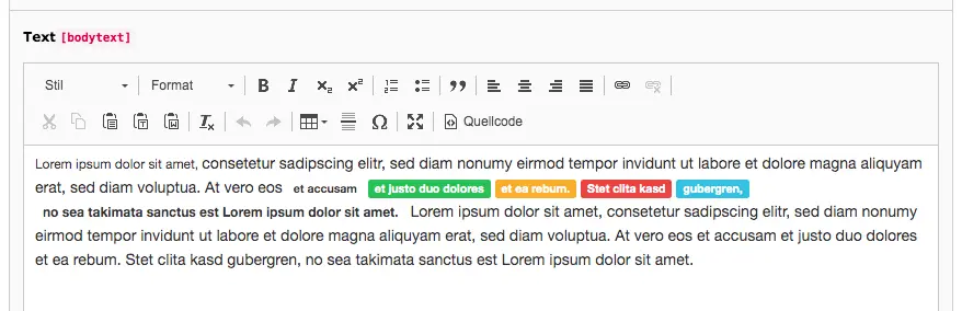 TYPO3 Rich Text Editor Inline Styles Backend