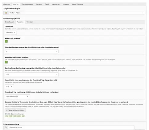 TYPO3 Content element YouTube Plugin Backend Tab Plugin: Appearance