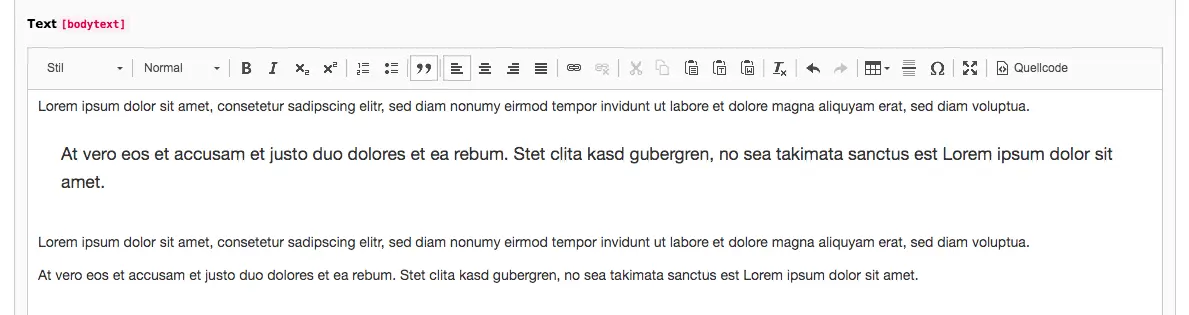 TYPO3 Rich Text Editor Quote Backend