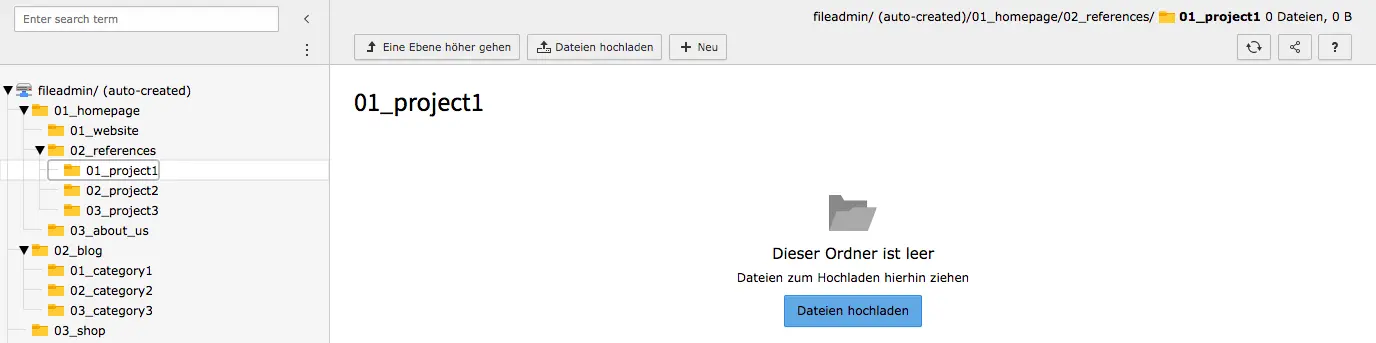 TYPO3 Modul Dateiliste Datei hinzufügen per Drag & Drop