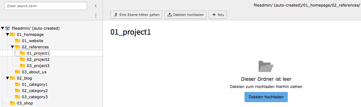 TYPO3 Modul Dateiliste Datei hinzufügen per Drag & Drop