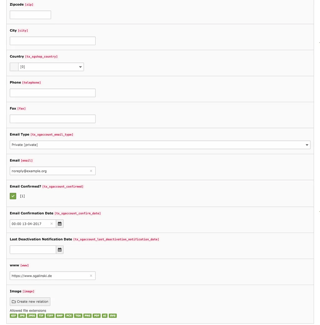 TYPO3 Module Frontend Users Tab Personal Data