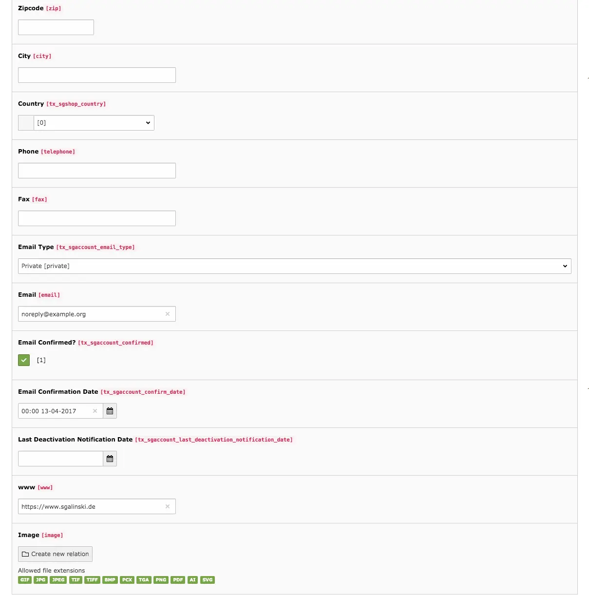 TYPO3 Module Frontend Users Tab Personal Data