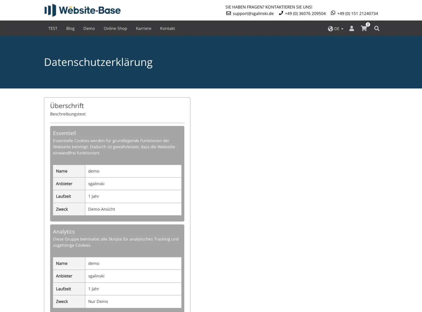 TYPO3 Cookie-List Kompakt Frontend