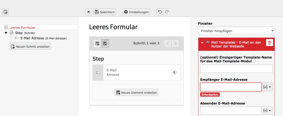 TYPO3 Modul Formulare Finisher Mail-Templates: E-Mail an den Nutzer der Webseite