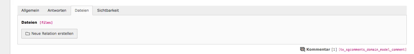 TYPO3 Kommentar Tab Dateien
