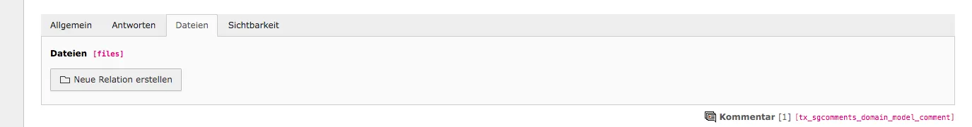 TYPO3 Comments Tab Files