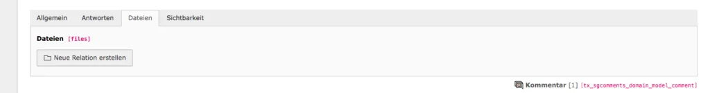 TYPO3 Kommentar Tab Dateien