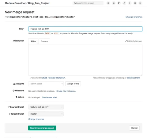 Merge-Request Erstellen-Formular