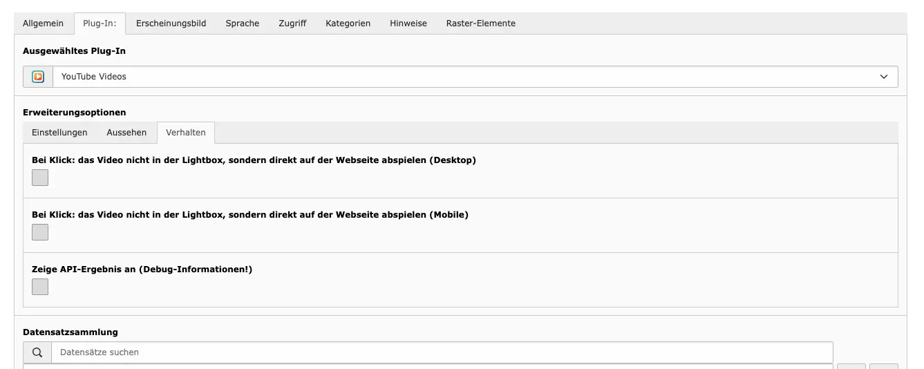 TYPO3 Content element YouTube Plugin Backend Tab Plugin: Behavior