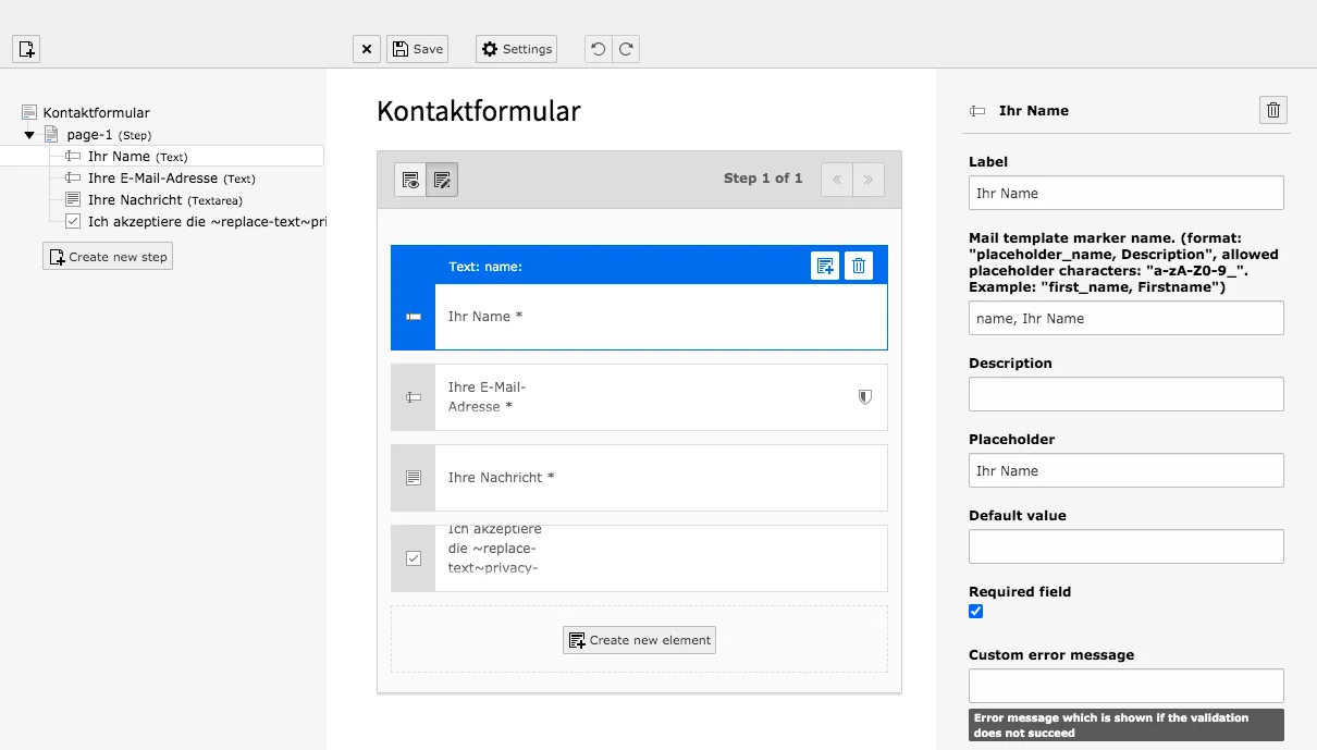 TYPO3 Module Forms Form Element Properties