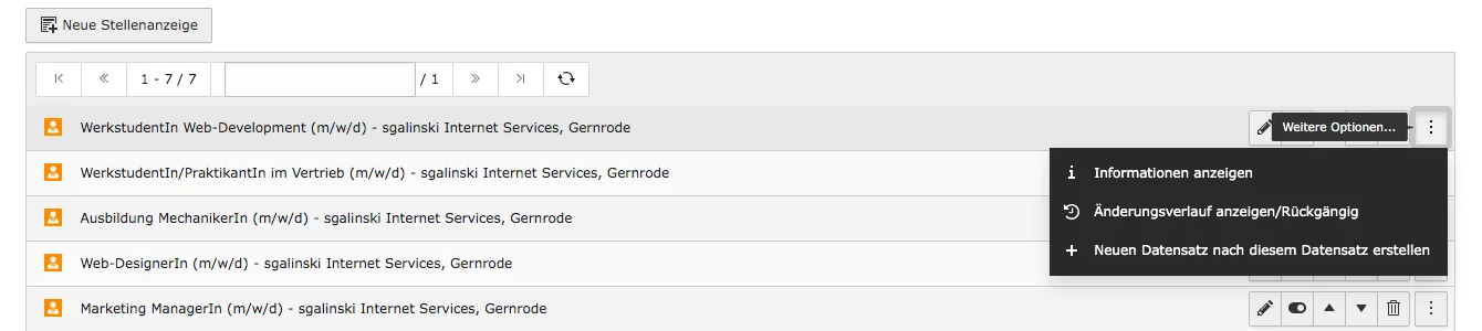 TYPO3 Module Job Offers Extended Editing Options