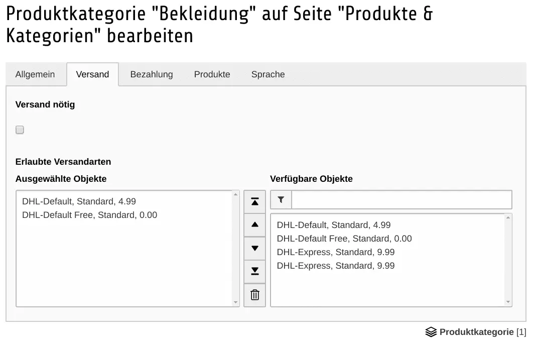 TYPO3 Shop Category Shipping Configuration