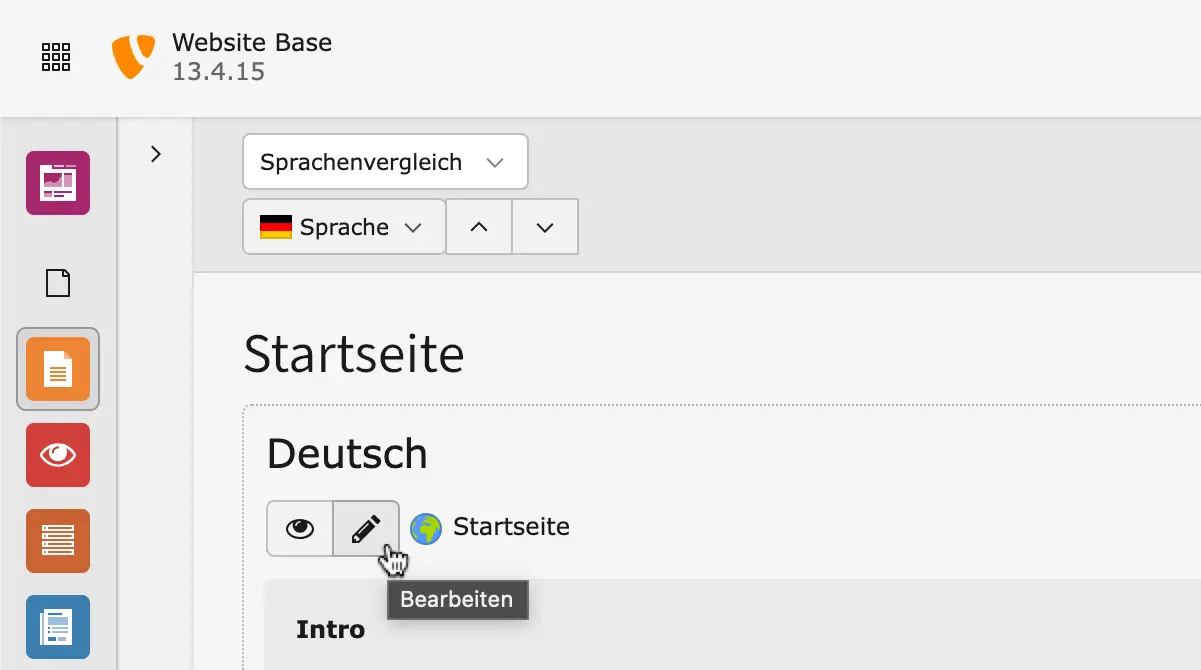 TYPO3 Buttons beim Sprachenvergleich