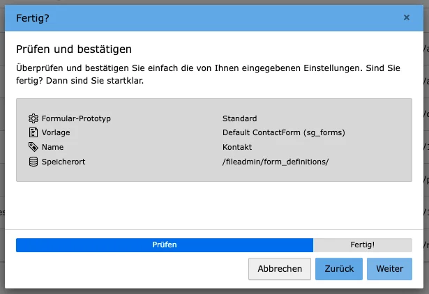 TYPO3 Modul Formulare Vordefiniertes Formular erstellen fertig