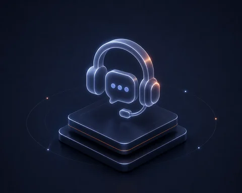 Leuchtender Headset mit Chat-Symbol auf dunkler Plattform