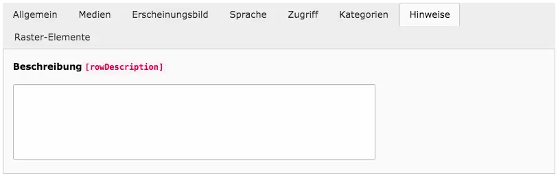 TYPO3 Inhaltselement bearbeiten Reiter Hinweise