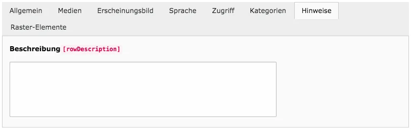 TYPO3 Inhaltselement bearbeiten Reiter Hinweise