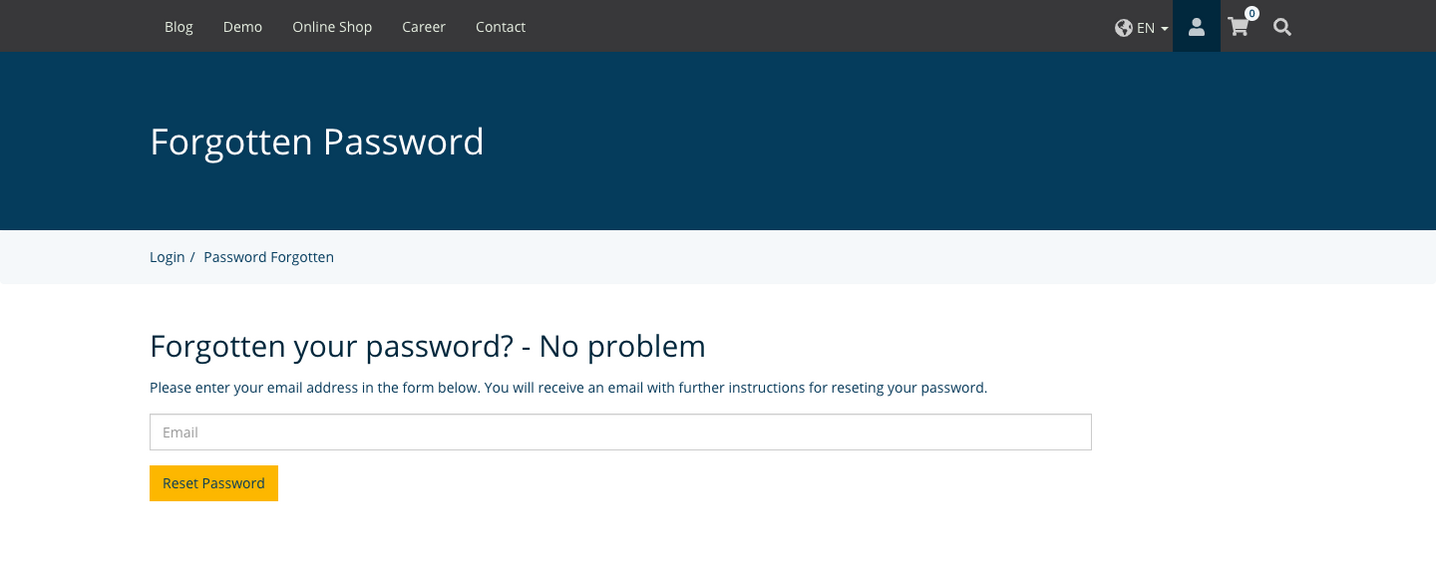 TYPO3 Account Content Element Reset Passwort Frontend