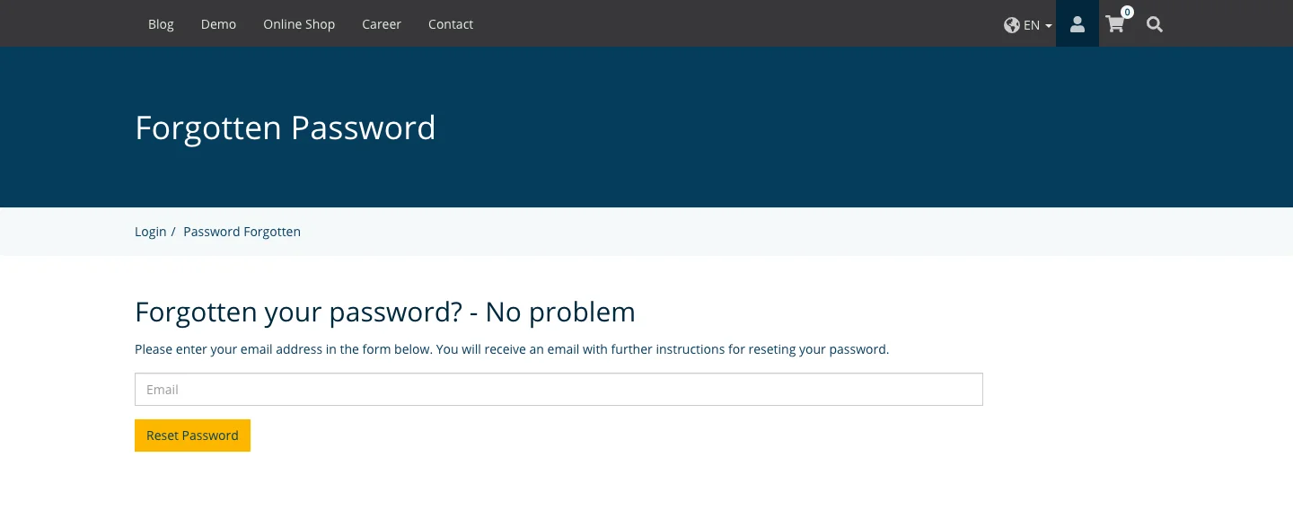 TYPO3 Account Content Element Reset Passwort Frontend