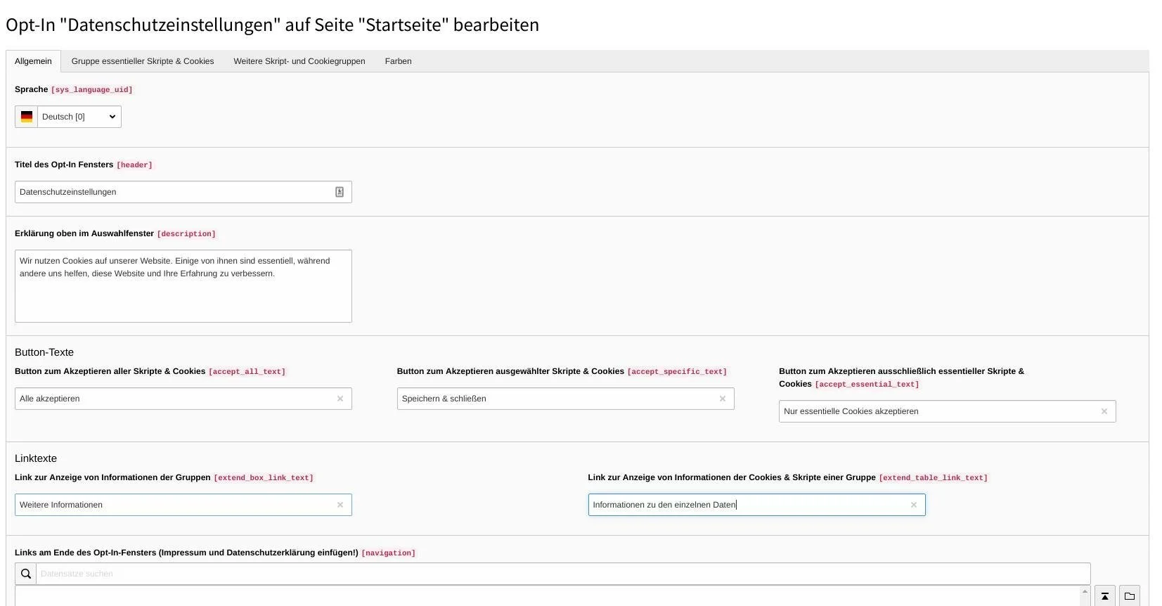Beispiel der Grundeinstellungen