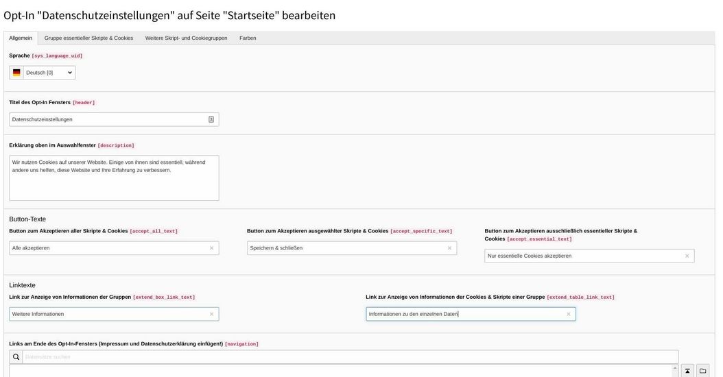 Beispiel der Grundeinstellungen