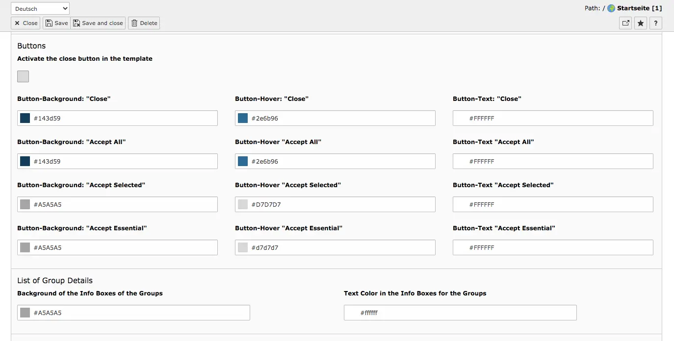 TYPO3 Cookie OptIn Example for Color Settings