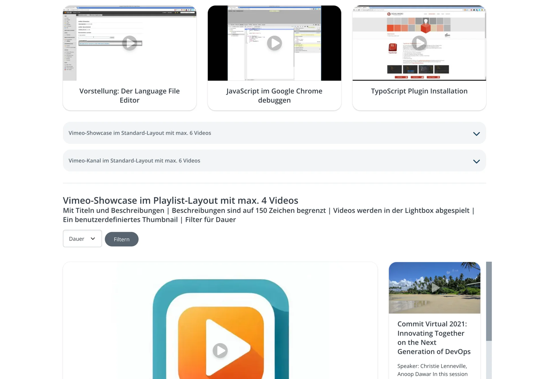 TYPO3 Video Extensions in the frontend