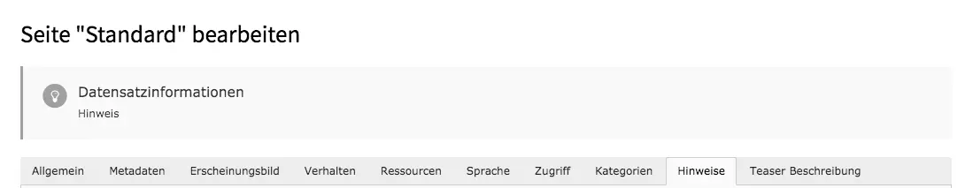 TYPO3 Seiteneigenschaften Hinweis