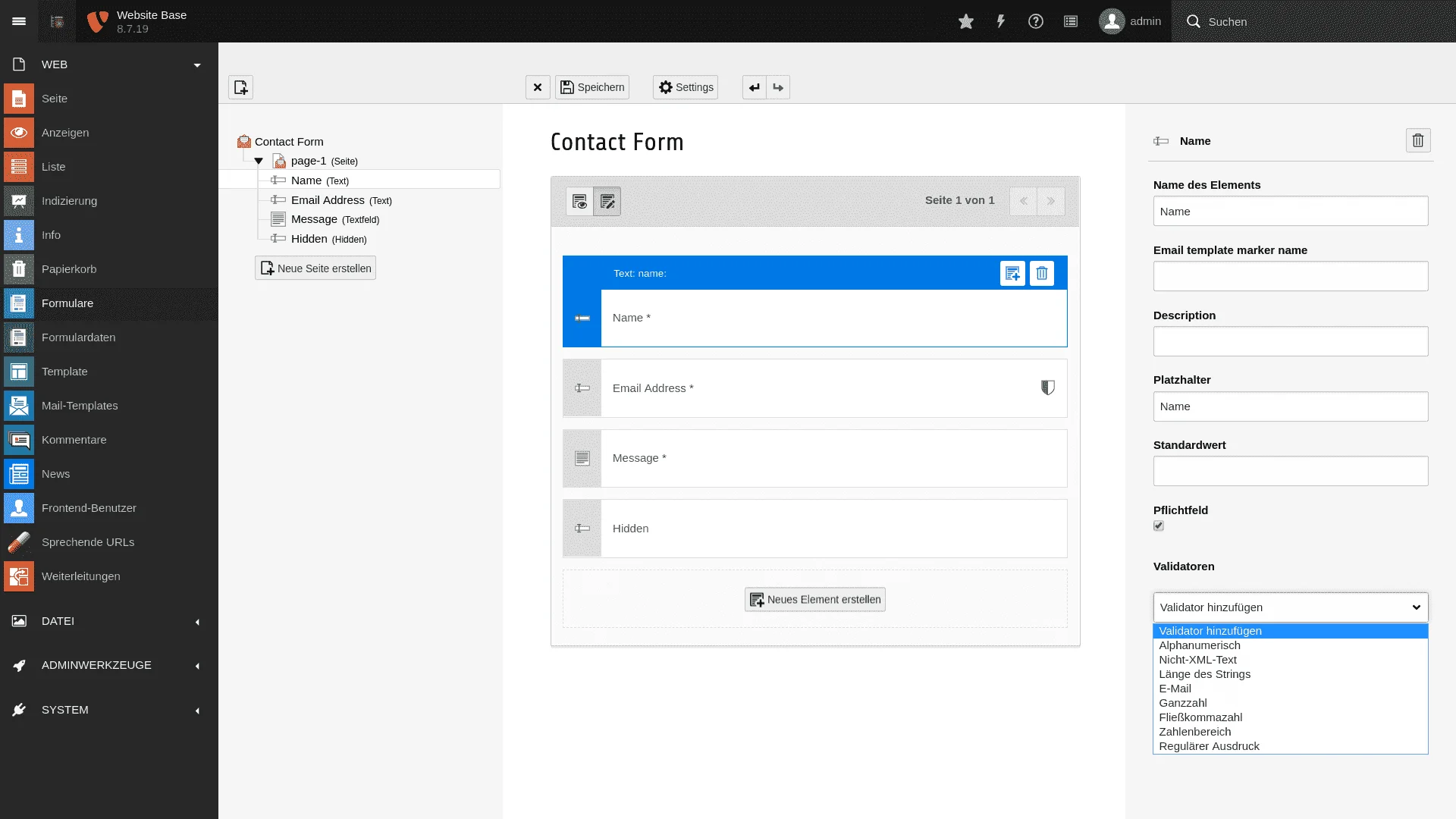 TYPO3 Formulare Backend Modul
