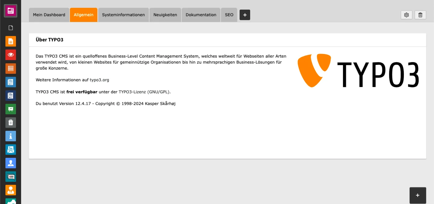 TYPO3 Backend Module Dashboard 'General' widget in the dashboard
