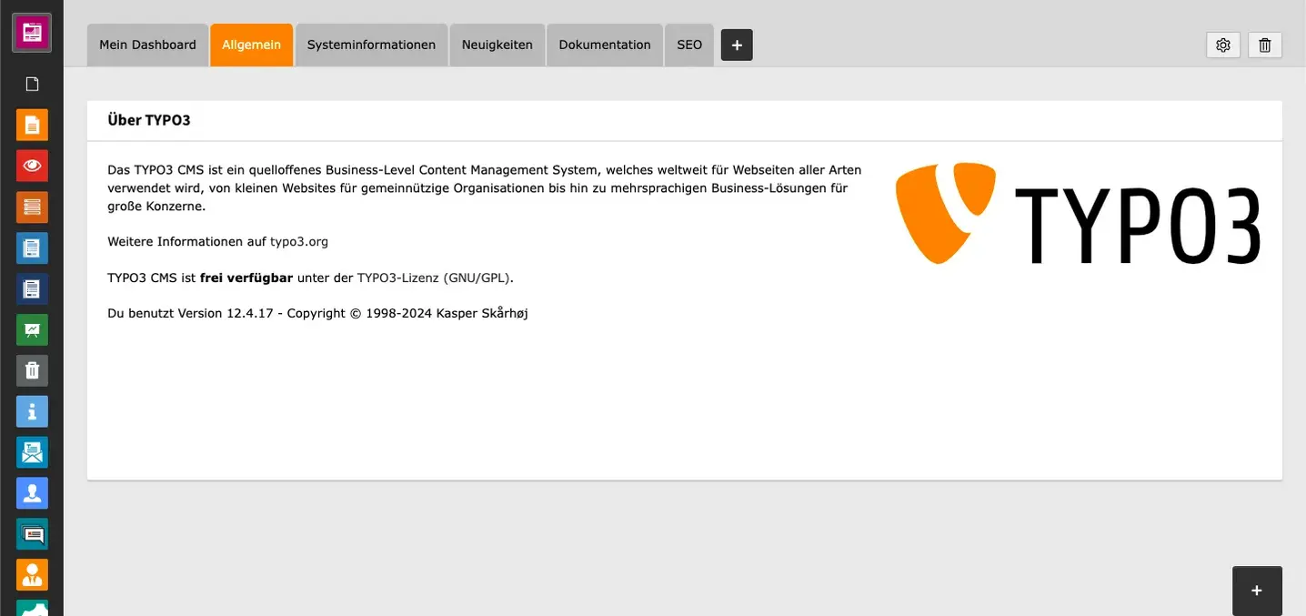TYPO3 Backend Module Dashboard 'General' widget in the dashboard