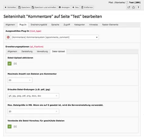 TYPO3 Plugin Reiter Plugin Unterreiter Datei-Upload