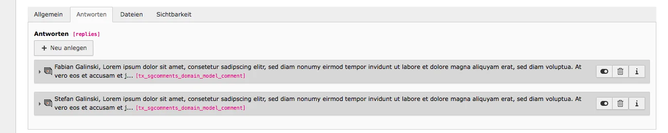 TYPO3 Comments Tab Replies