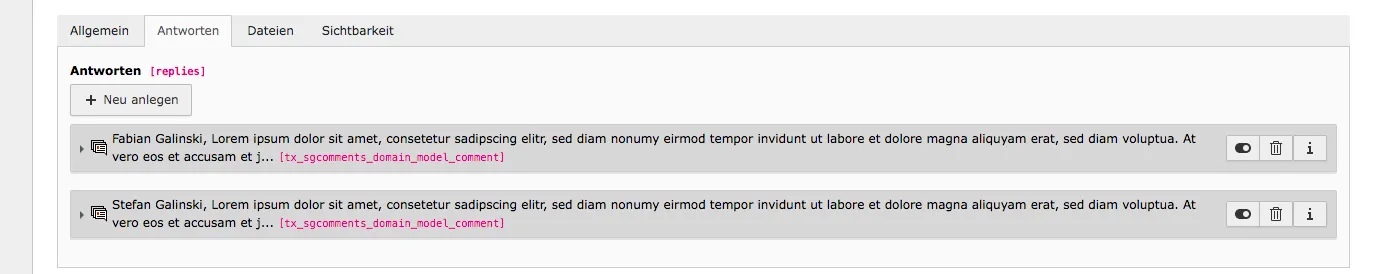 TYPO3 Kommentar Tab Antwort