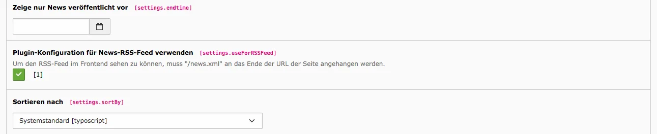 News Extension Plugin – Checkbox für RSS Feed