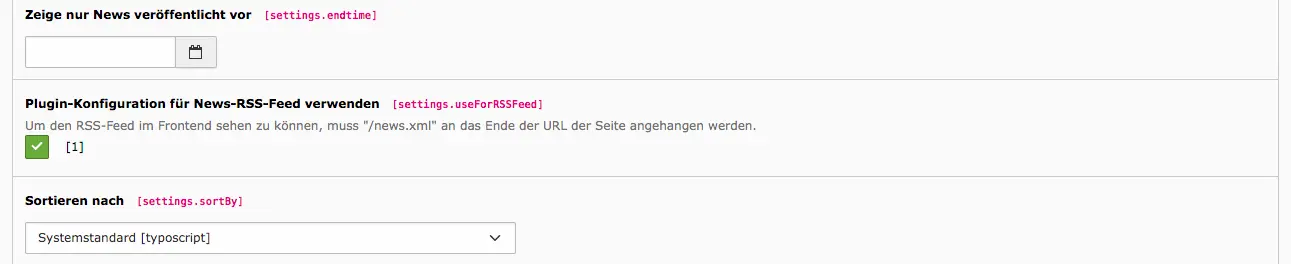 News Extension Plugin – Checkbox für RSS Feed