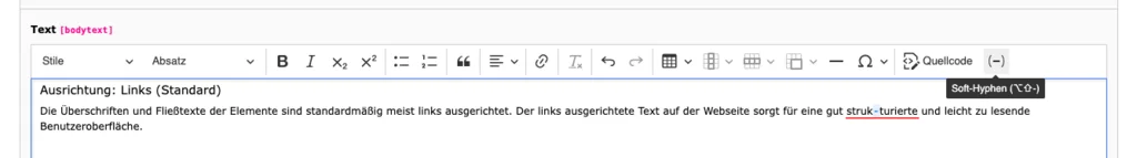 TYPO3 CKEditor Rich Text Editor Bedingter Trennstrich