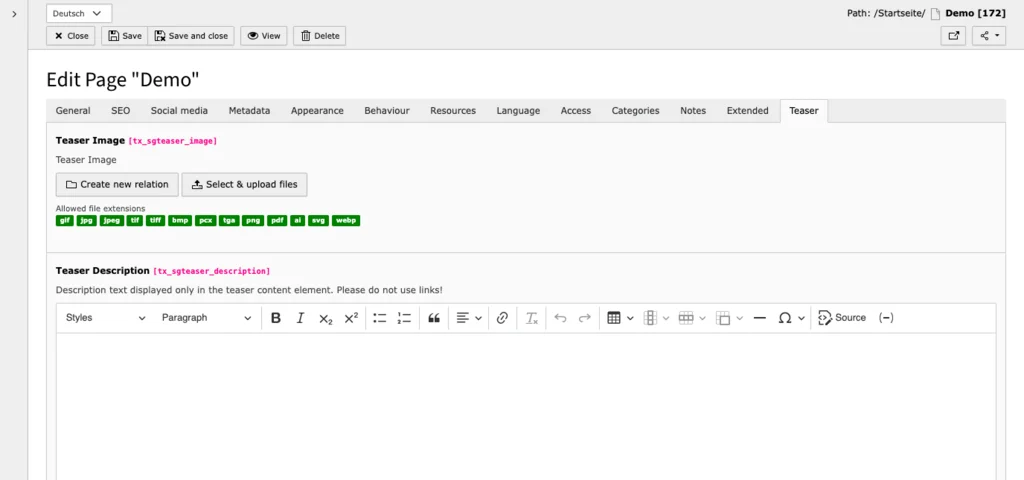 TYPO3 Page Properties Tab Teaser