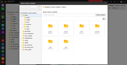 TYPO3 Dateiliste: Ordner erstellen
