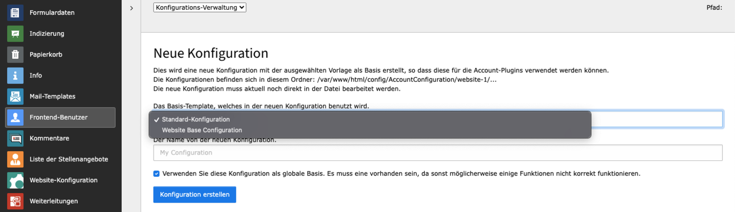 TYPO3 Backend Modul Frontend-Benutzer Konfigurations-Verwaltung