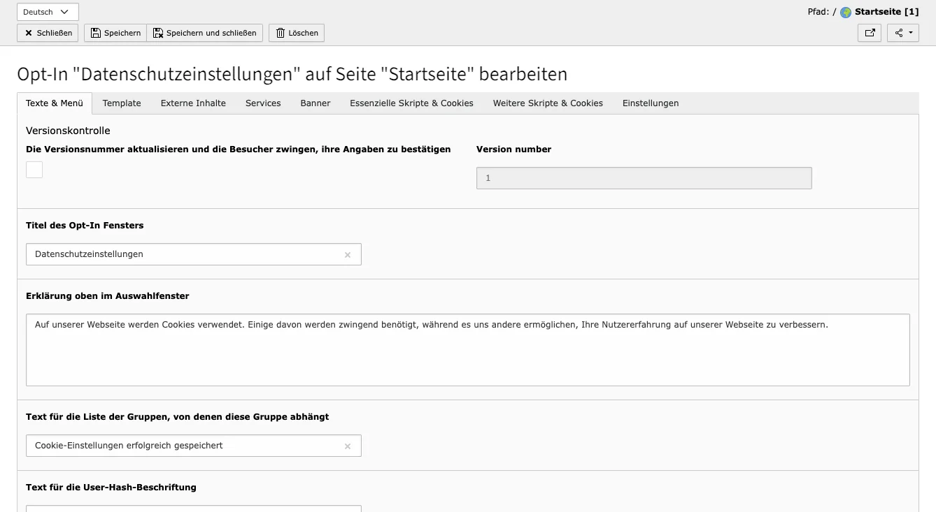 TYPO3 Cookie OptIn Beispiel der Grundeinstellungen