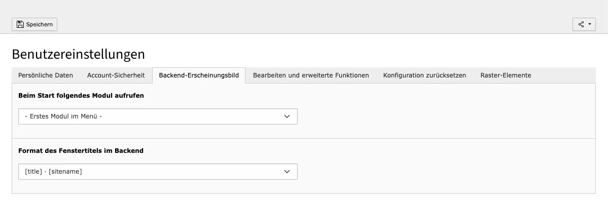 TYPO3 Benutzereinstellungen Backend-Erscheinungsbild (Beim Start)