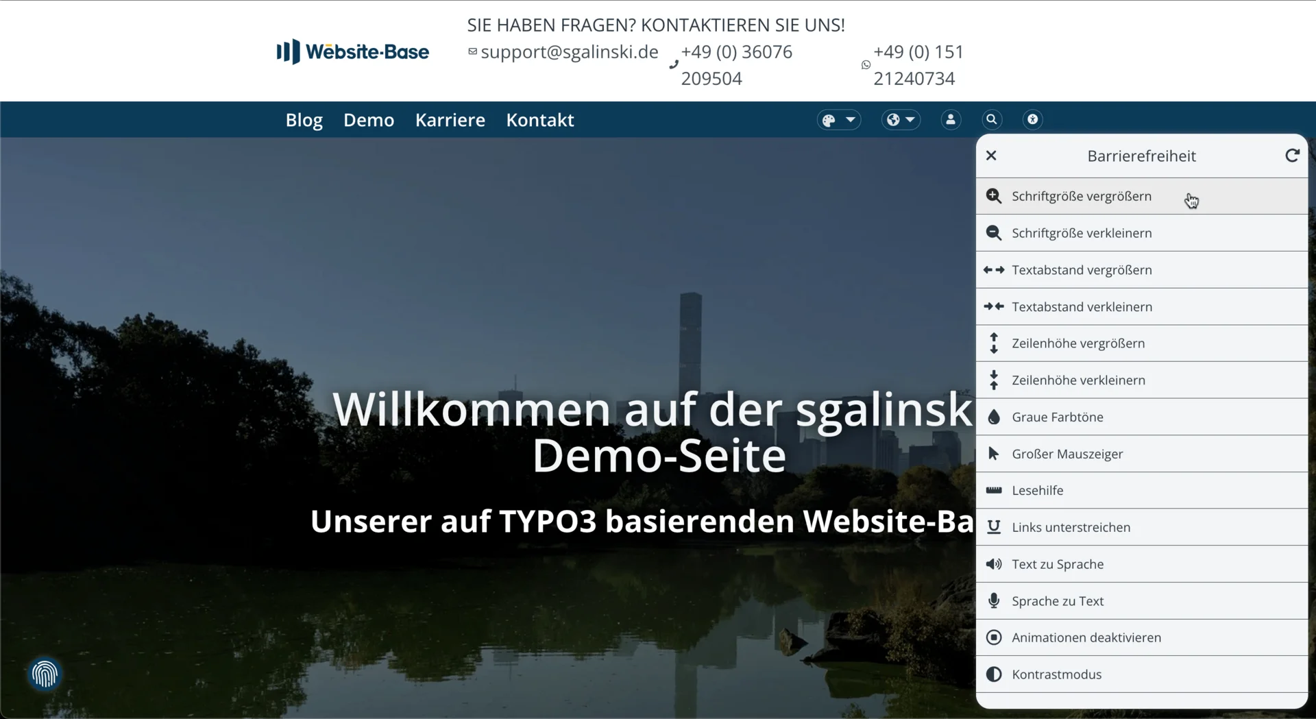 TYPO3 Barrierefreiheitseinstellungen im Frontend