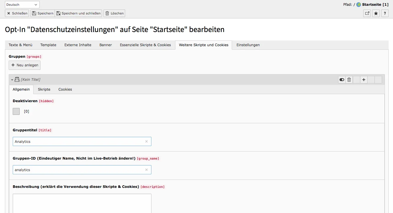 Cookie-Gruppe im TYPO3 Backend