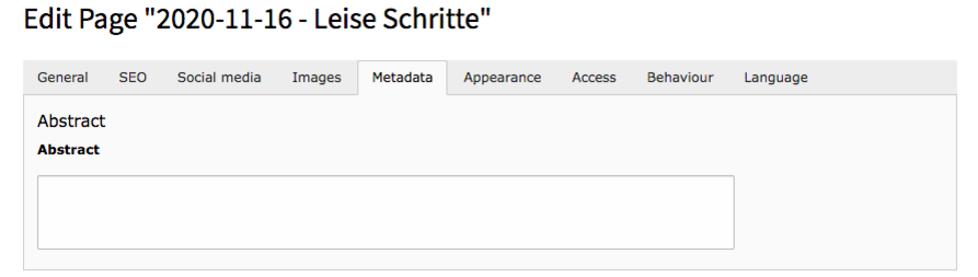 TYPO3 Page Properties News Reiter Metadaten