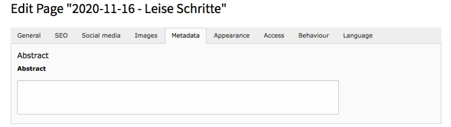 TYPO3 Page Properties News Reiter Metadaten