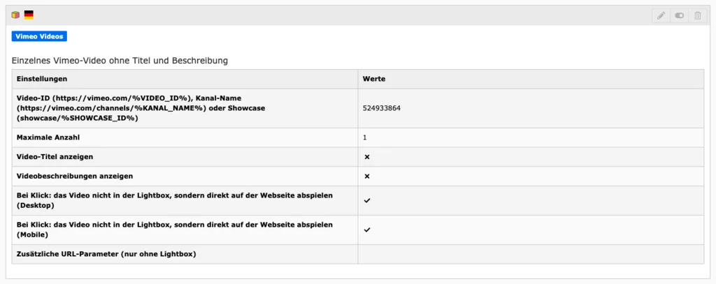 TYPO3 Vimeo Plug-In Inhaltsbereich