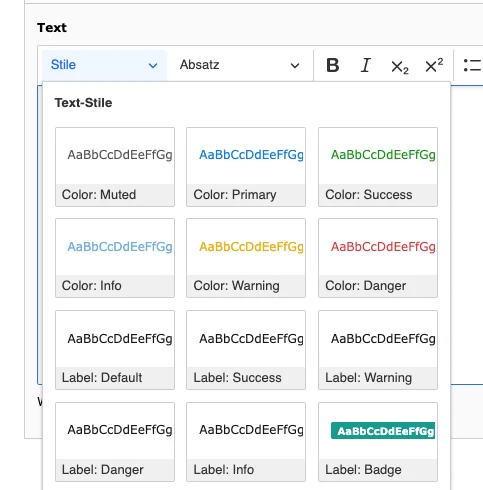 TYPO3 CKEditor Rich Text Editor Text-Stile im Backend